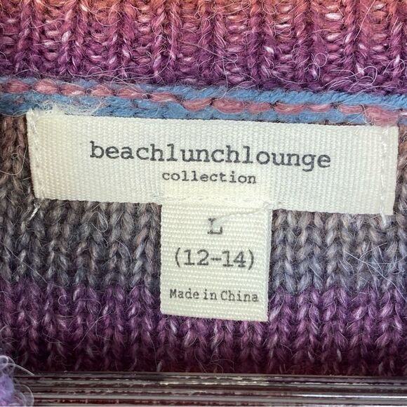 BeachLunchLounge Ombre Rainbow Mock Neck Sweater Large Space Dye Stripe - Picture 12 of 15